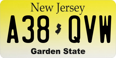 NJ license plate A38QVW