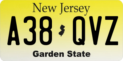 NJ license plate A38QVZ