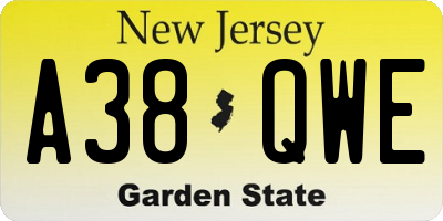 NJ license plate A38QWE