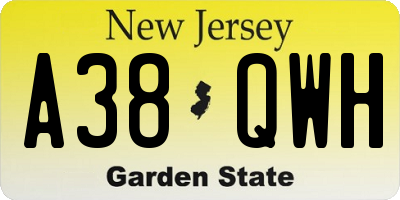 NJ license plate A38QWH