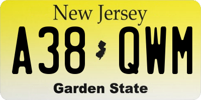 NJ license plate A38QWM