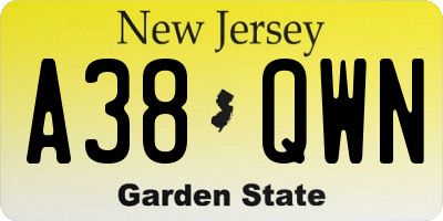 NJ license plate A38QWN