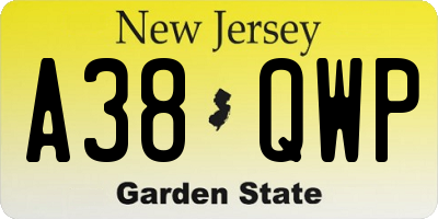 NJ license plate A38QWP