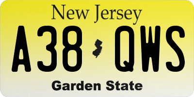 NJ license plate A38QWS