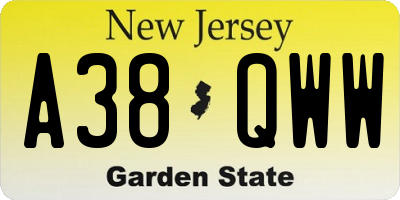 NJ license plate A38QWW