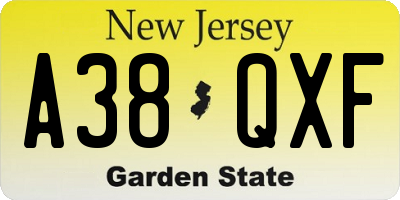 NJ license plate A38QXF
