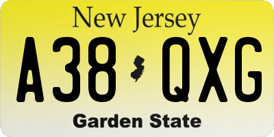NJ license plate A38QXG