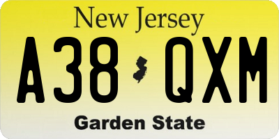 NJ license plate A38QXM
