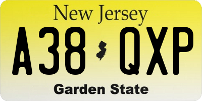 NJ license plate A38QXP