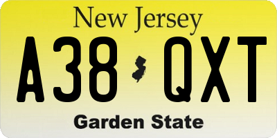 NJ license plate A38QXT