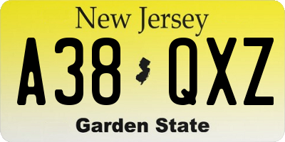 NJ license plate A38QXZ