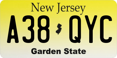 NJ license plate A38QYC