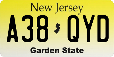 NJ license plate A38QYD