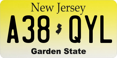 NJ license plate A38QYL