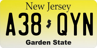 NJ license plate A38QYN