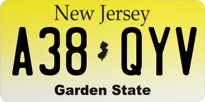 NJ license plate A38QYV