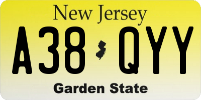 NJ license plate A38QYY
