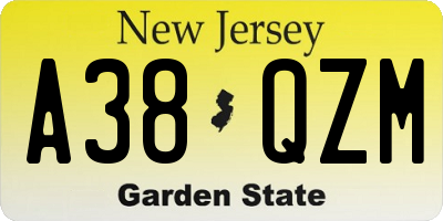 NJ license plate A38QZM
