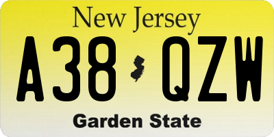 NJ license plate A38QZW