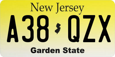 NJ license plate A38QZX