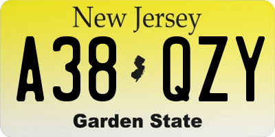 NJ license plate A38QZY