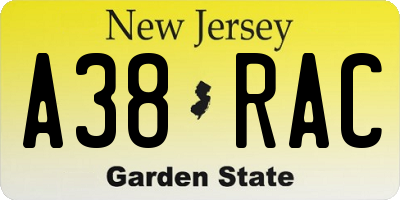 NJ license plate A38RAC