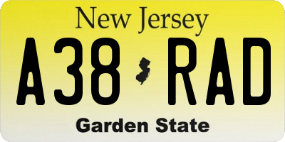 NJ license plate A38RAD