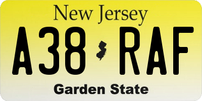 NJ license plate A38RAF