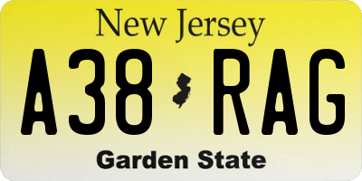 NJ license plate A38RAG