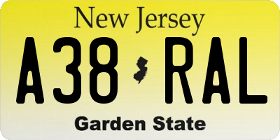 NJ license plate A38RAL