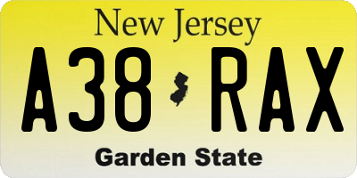 NJ license plate A38RAX