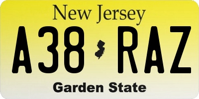 NJ license plate A38RAZ