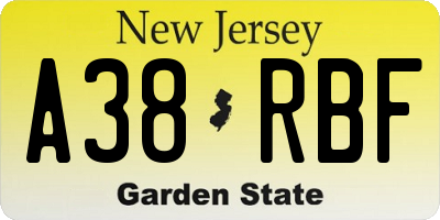 NJ license plate A38RBF