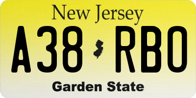 NJ license plate A38RBO