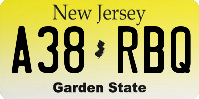 NJ license plate A38RBQ