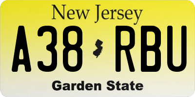 NJ license plate A38RBU