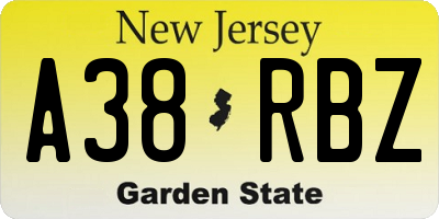 NJ license plate A38RBZ
