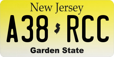 NJ license plate A38RCC