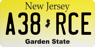NJ license plate A38RCE