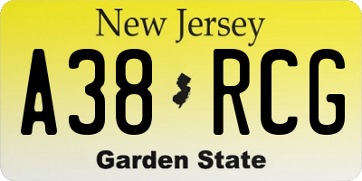 NJ license plate A38RCG