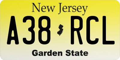 NJ license plate A38RCL