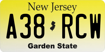 NJ license plate A38RCW