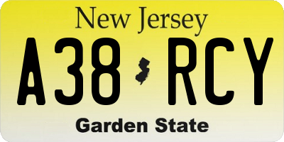 NJ license plate A38RCY