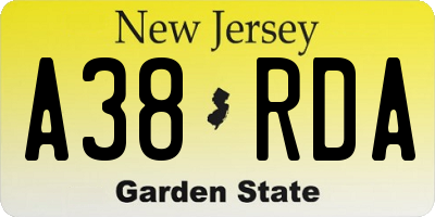 NJ license plate A38RDA