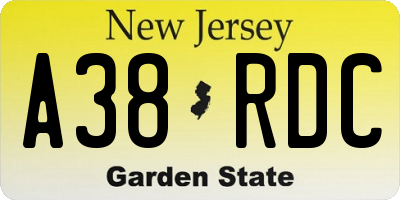 NJ license plate A38RDC