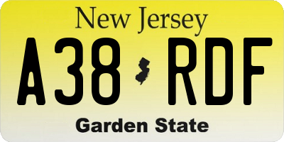 NJ license plate A38RDF