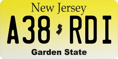 NJ license plate A38RDI