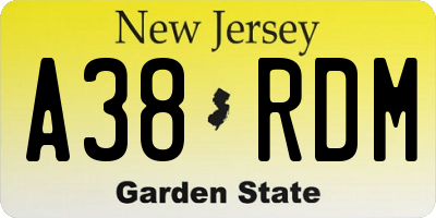 NJ license plate A38RDM