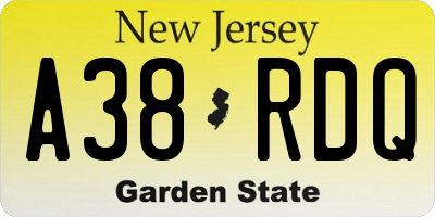 NJ license plate A38RDQ