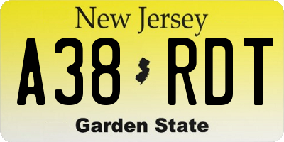 NJ license plate A38RDT